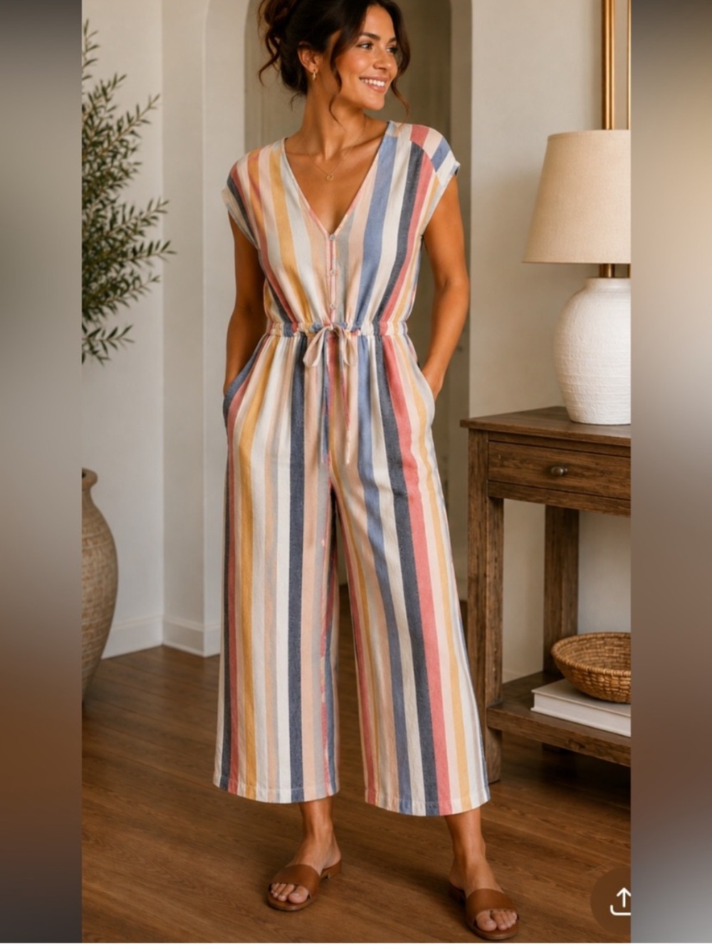 Cloth & Stone Linen Blend Wide Leg Jumpsuit Cropped Boho Coastal Size Small - Picture 16 of 16